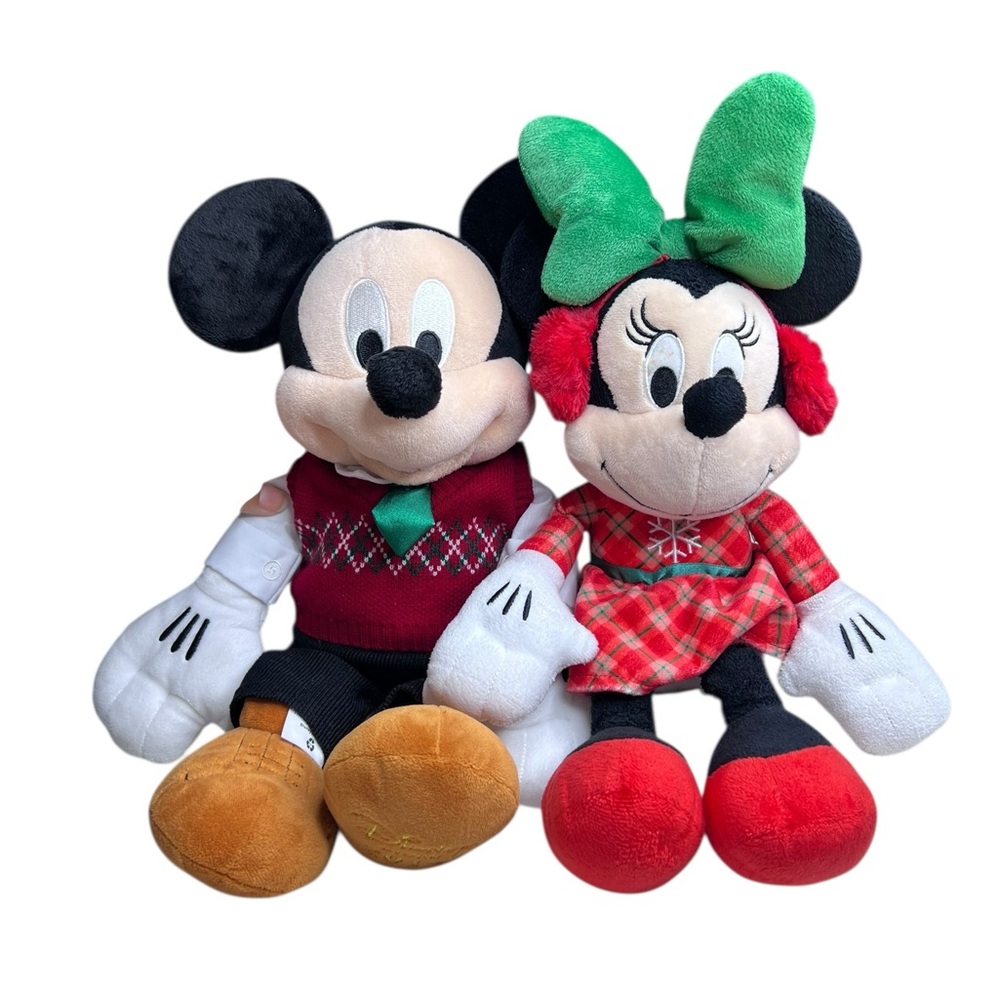 Mickey And Minnie Christmas Plush Sweater Ear Muff Disney Store Bundle Lovers